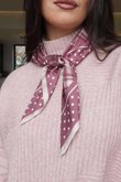 Plaid & Polka Border Triangle Silk Neckerchief Deep Rose